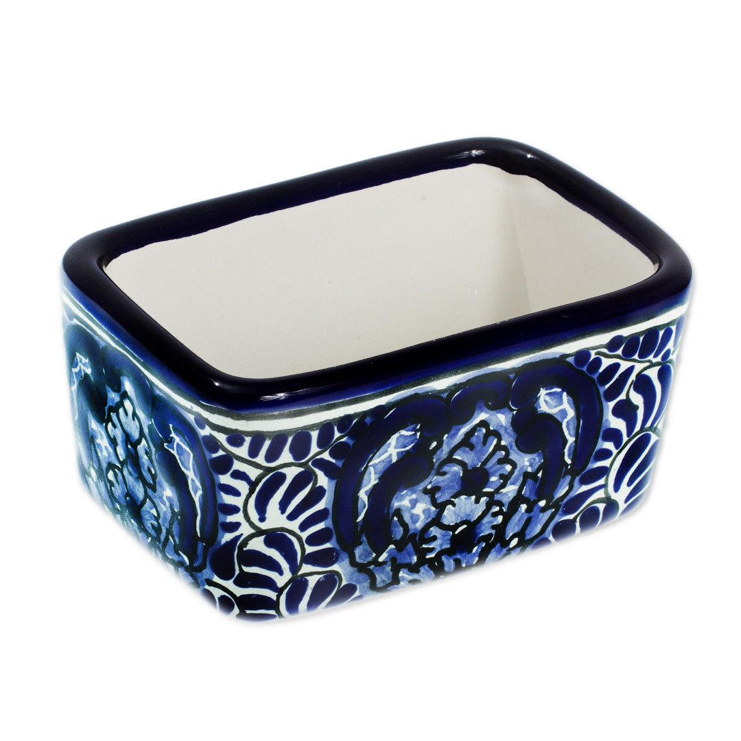 Blue and White Talavera Style Ceramic Sugar Packet Tray - Puebla Kaleidoscope