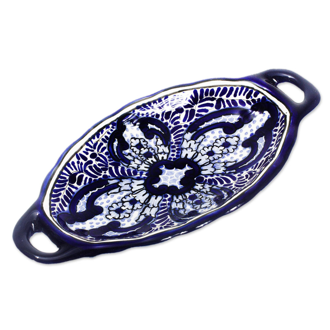 Blue and White Talavera Style Ceramic Butter Dish - Puebla Kaleidoscope