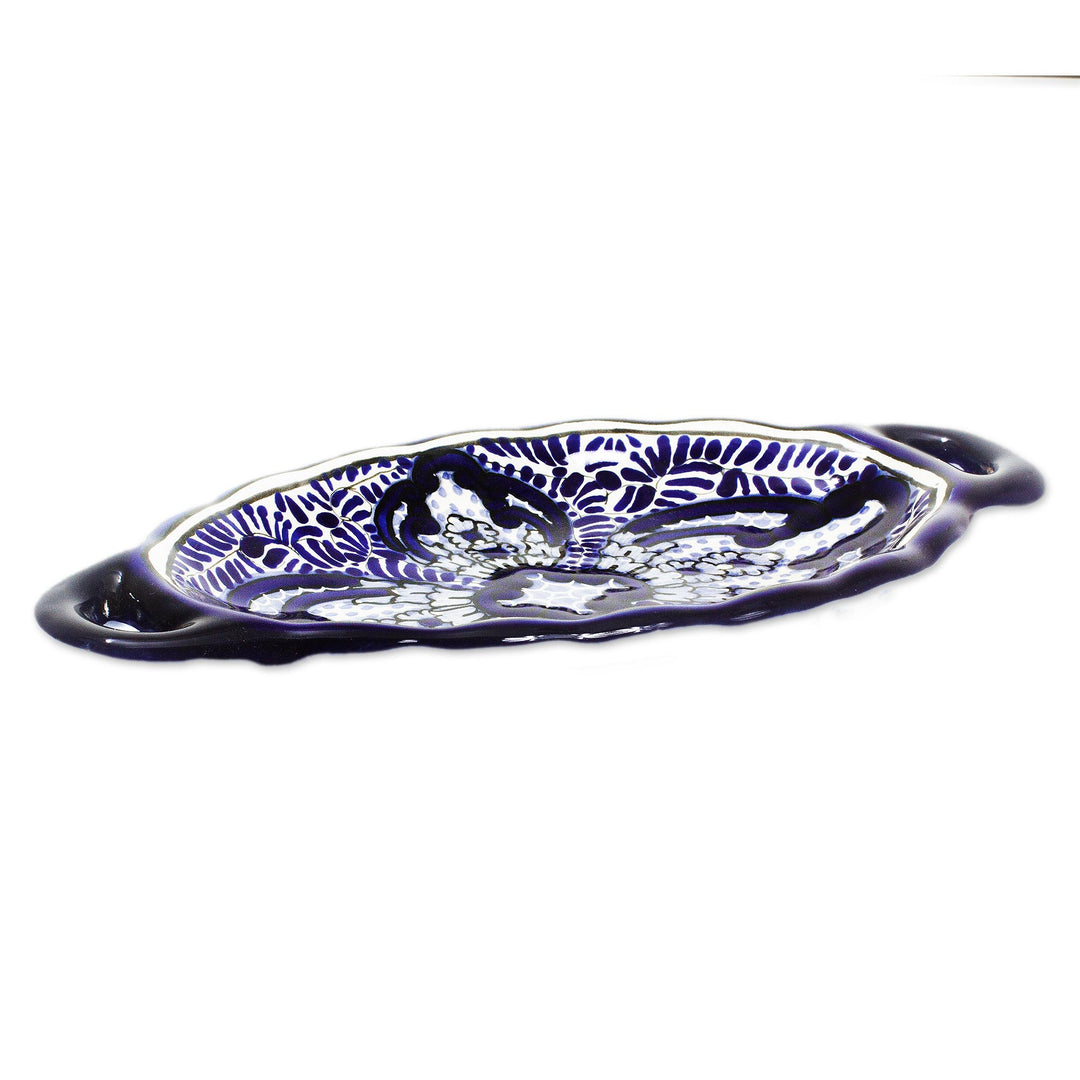 Blue and White Talavera Style Ceramic Butter Dish - Puebla Kaleidoscope