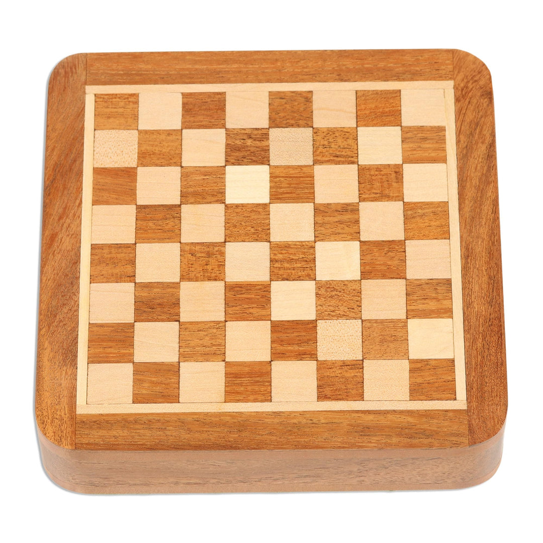Hand Carved Wood Mini Travel Chess Set - Traveling with Royalty