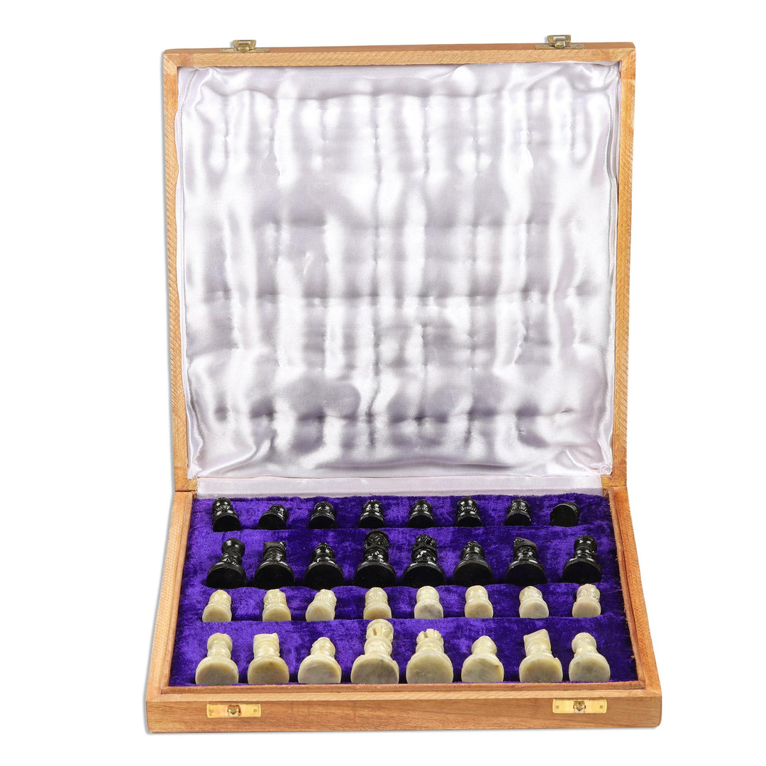 Soapstone Self-Storing Chess Set from India - Royal Charm