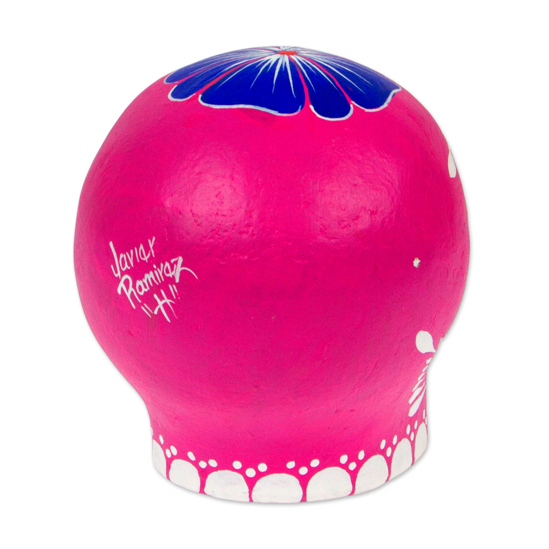 Fuchsia Ceramic Floral Day of the Dead Figurine - Fuchsia Skull with Flowers