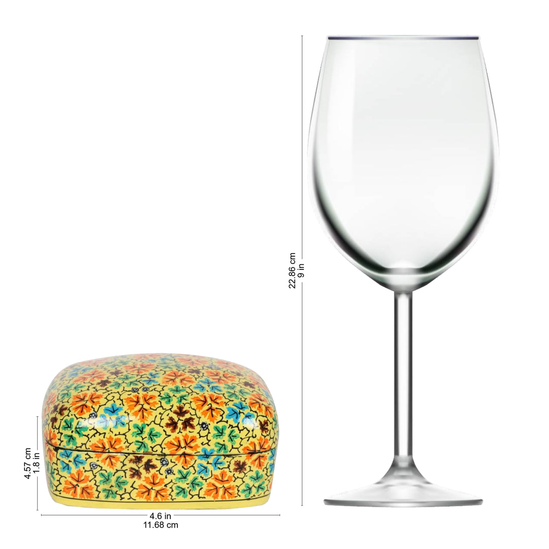 Handmade Yellow Papier Mache Leaf Motif Decorative Box - Buttercup Foliage