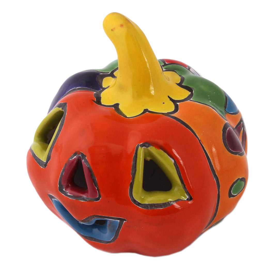 Talavera-Style Ceramic Jack-O-Lantern Figurine from Mexico - Talavera Jack-O-Lantern