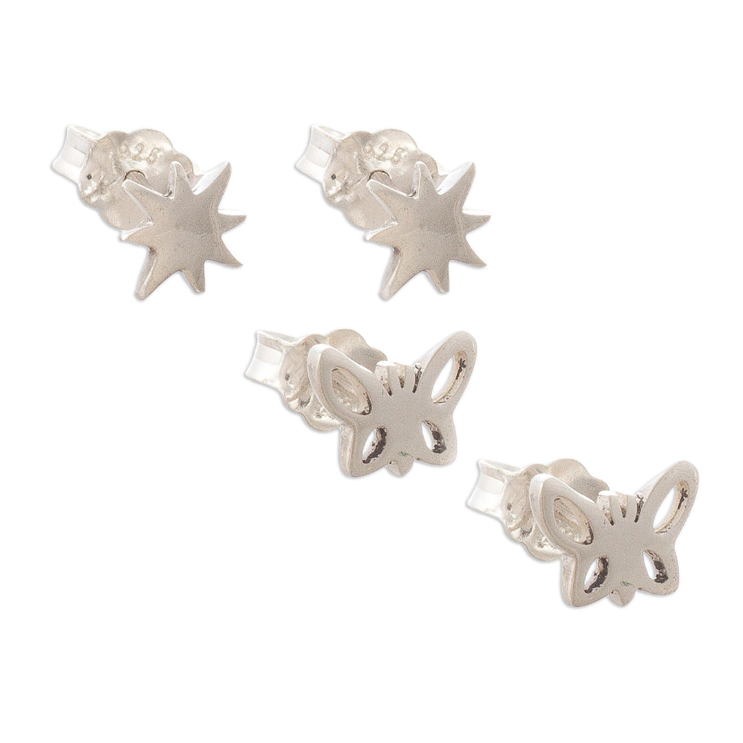 Hand Crafted Stud Earrings with Suns and Butterflies (Pair) - Butterflies and Suns