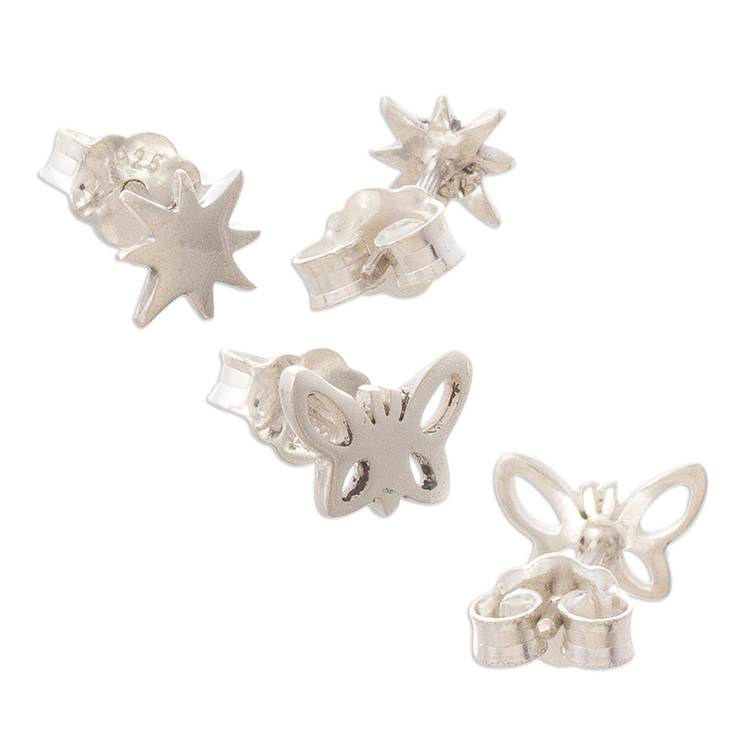 Hand Crafted Stud Earrings with Suns and Butterflies (Pair) - Butterflies and Suns