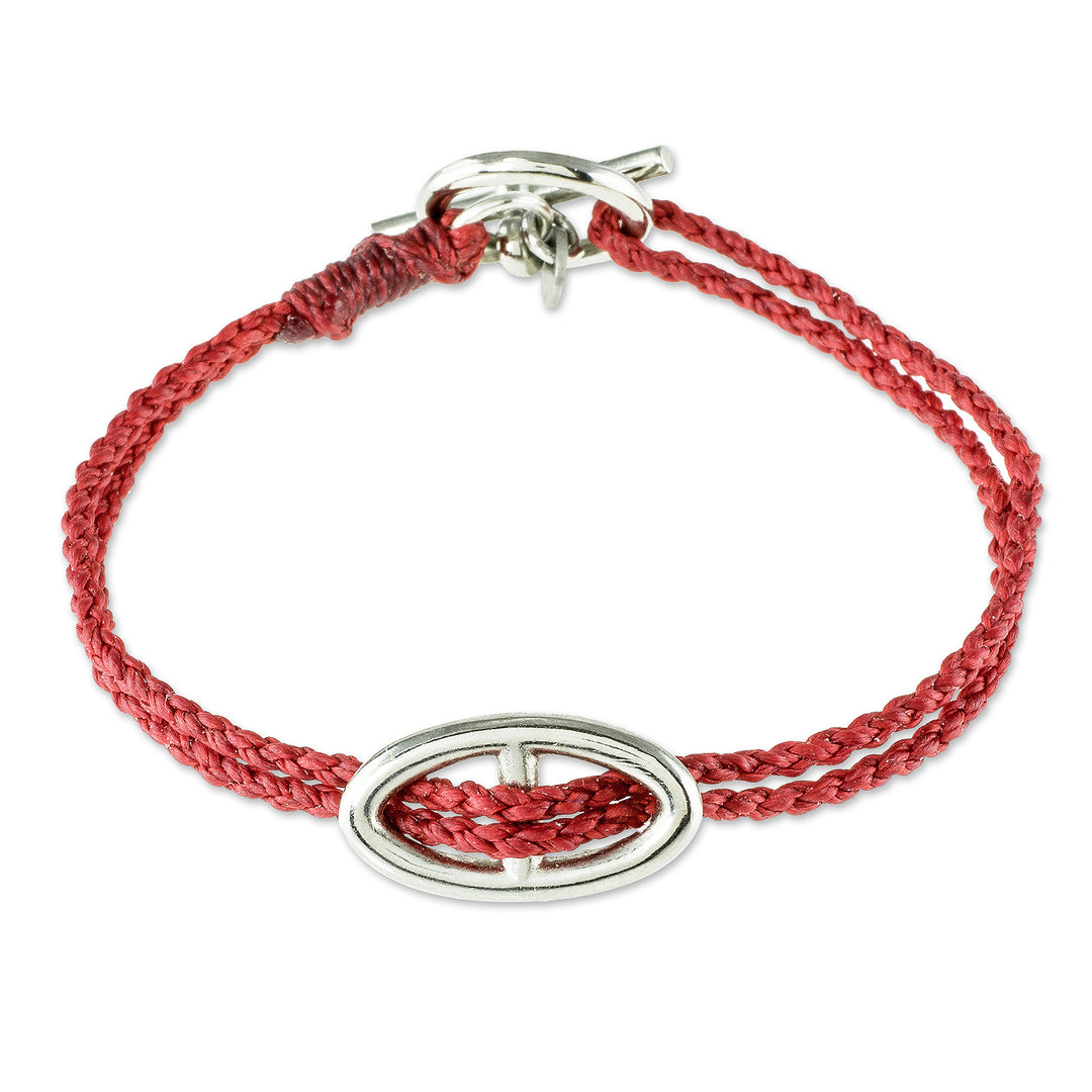 Buckle Accent Red Cord Bracelet - Red Braids