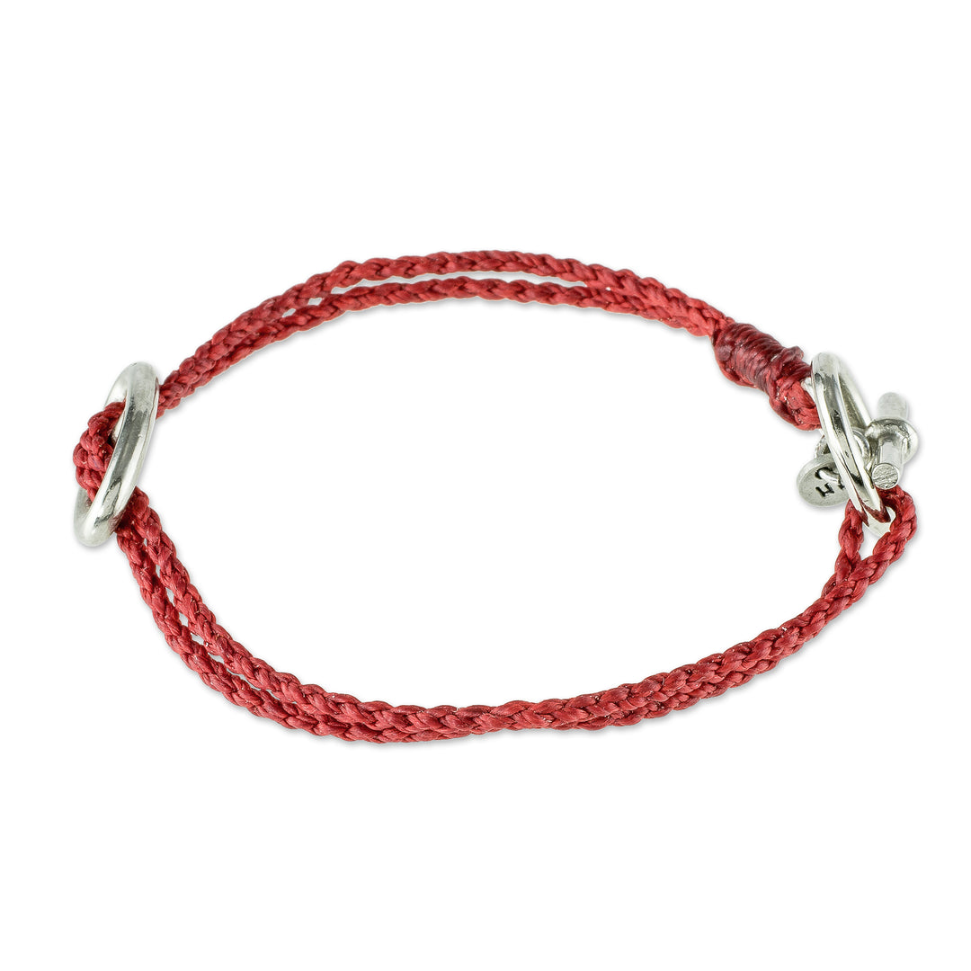 Buckle Accent Red Cord Bracelet - Red Braids