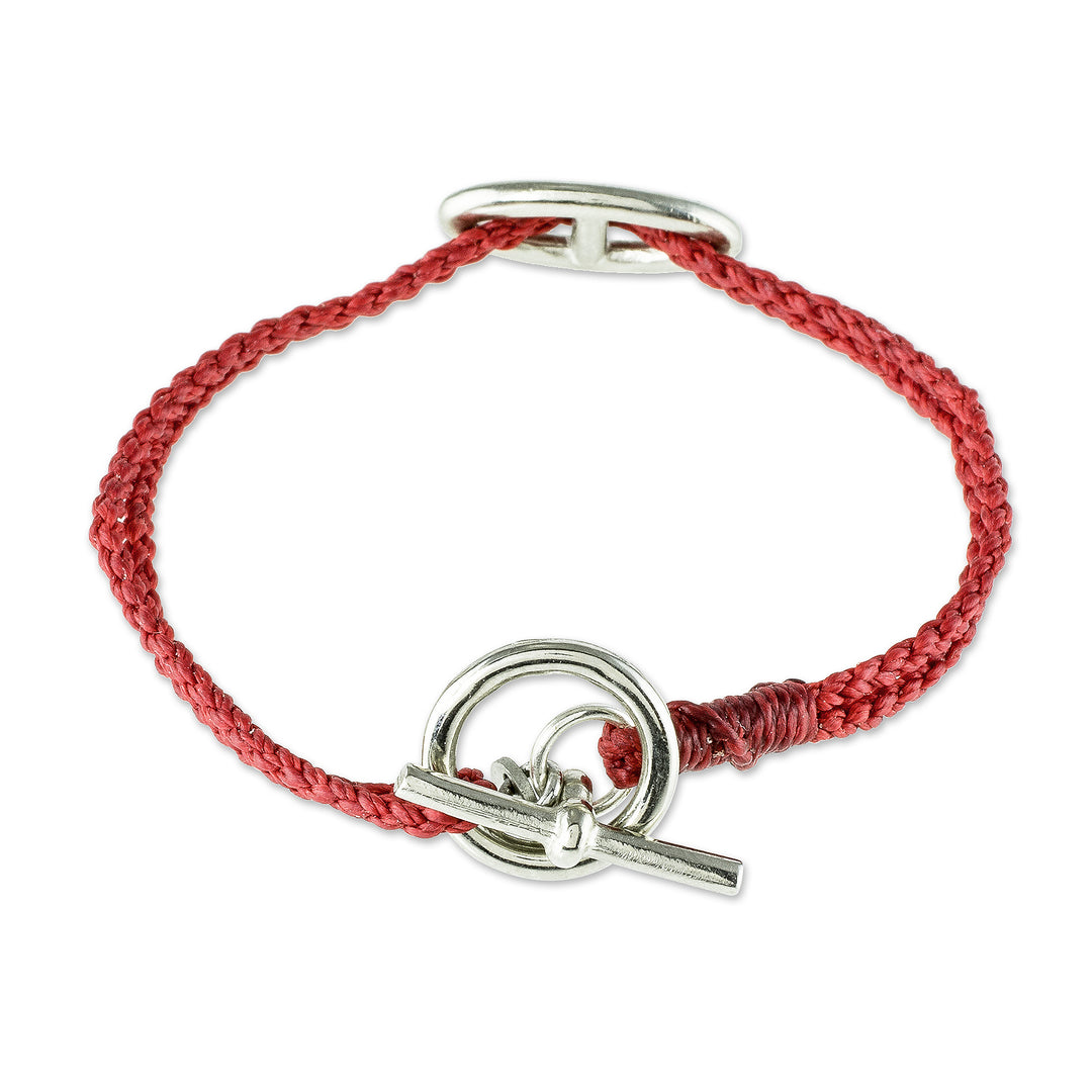 Buckle Accent Red Cord Bracelet - Red Braids
