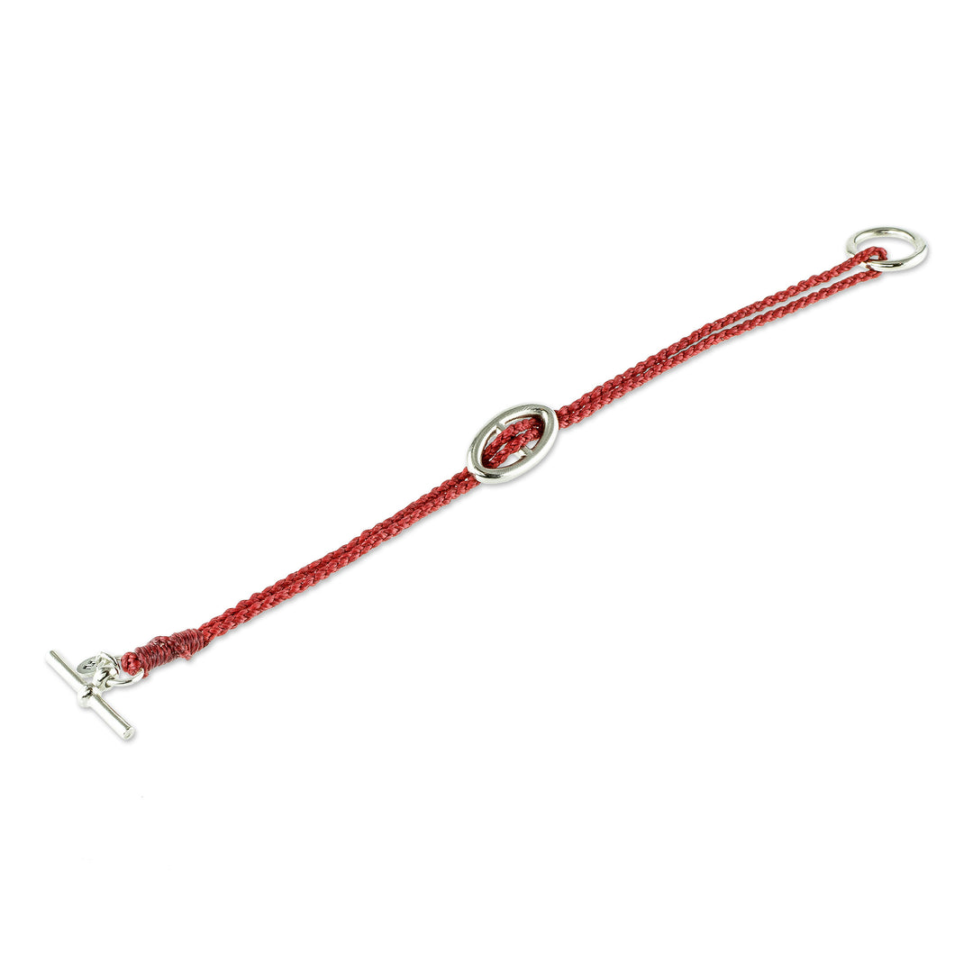 Buckle Accent Red Cord Bracelet - Red Braids