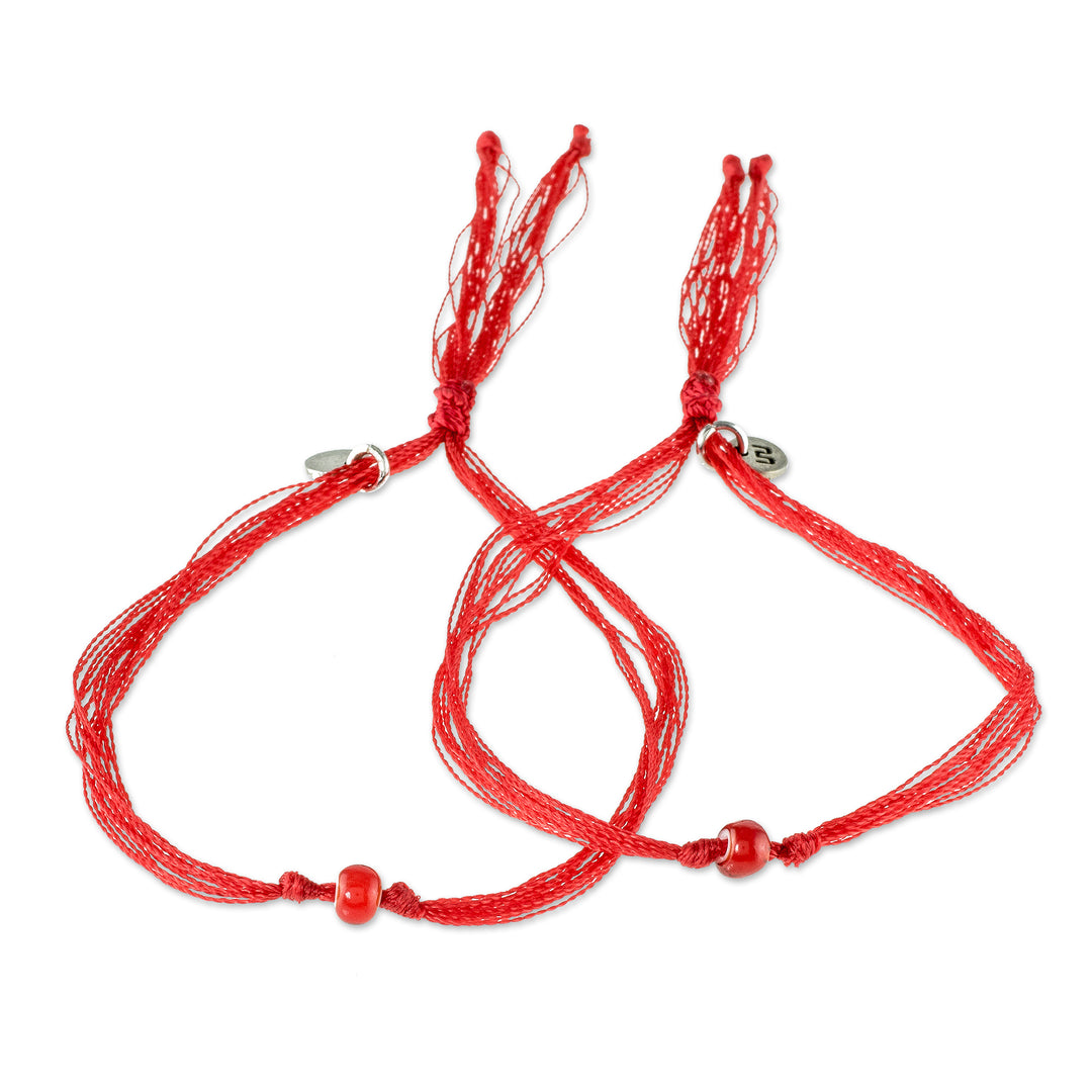 Red Cord Bracelets with Red Glass Beads (Pair) - For You and Me