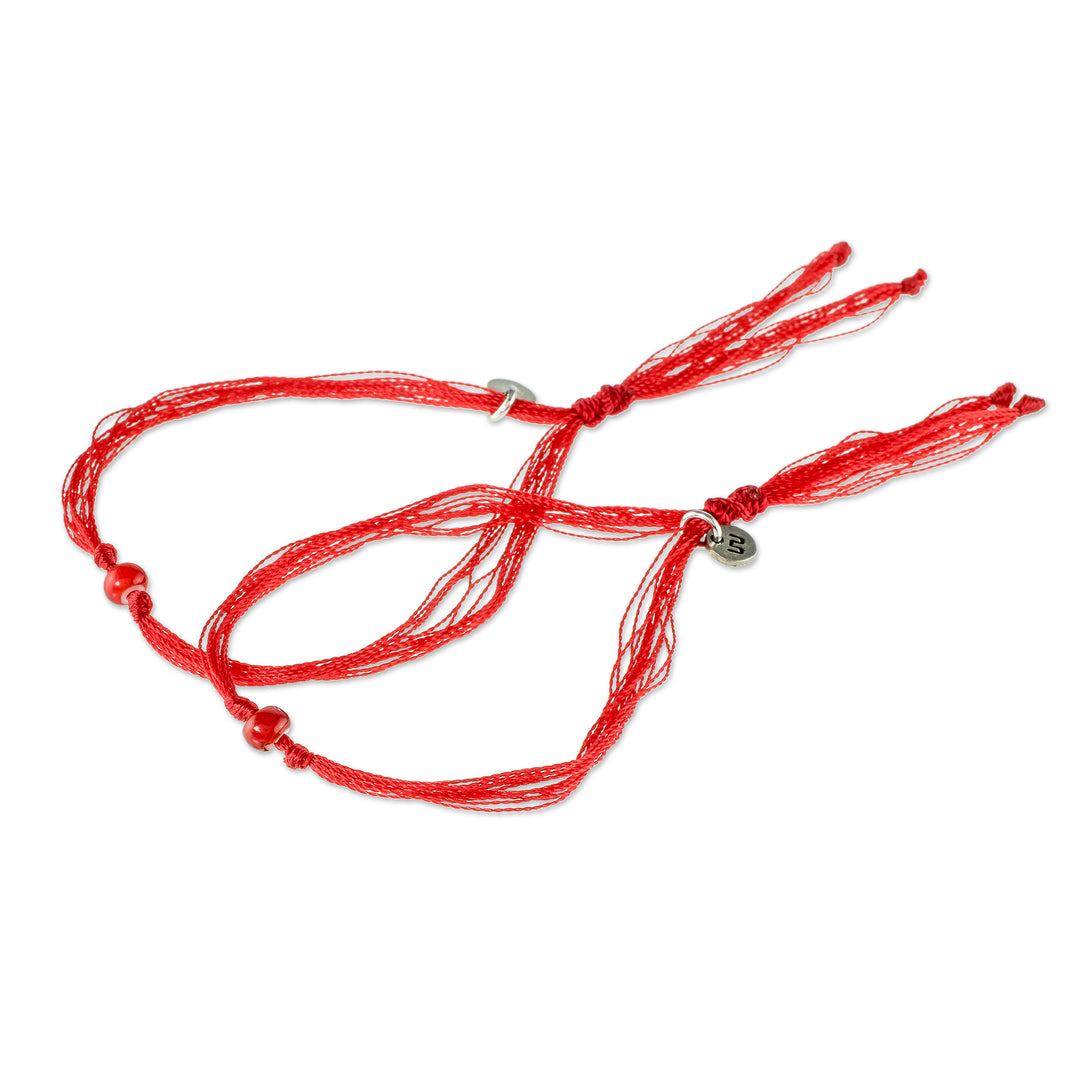 Red Cord Bracelets with Red Glass Beads (Pair) - For You and Me