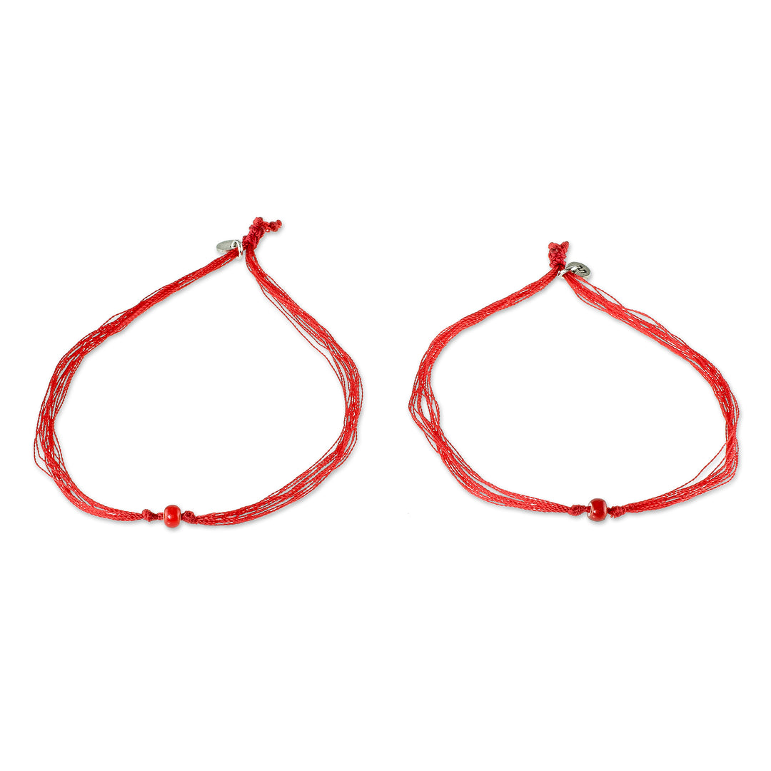 Red Cord Bracelets with Red Glass Beads (Pair) - For You and Me