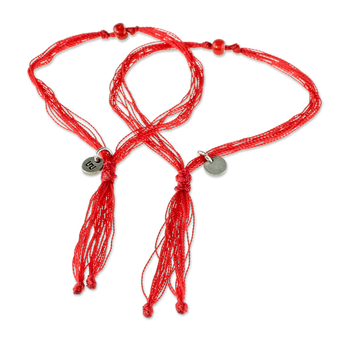 Red Cord Bracelets with Red Glass Beads (Pair) - For You and Me