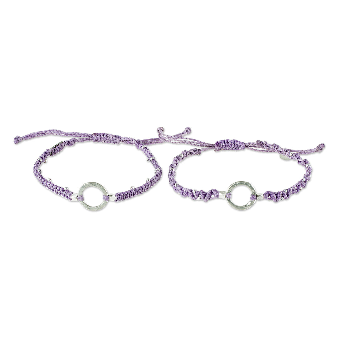 Adjustable Lavender Macrame Bracelets (Pair) - Circle Center