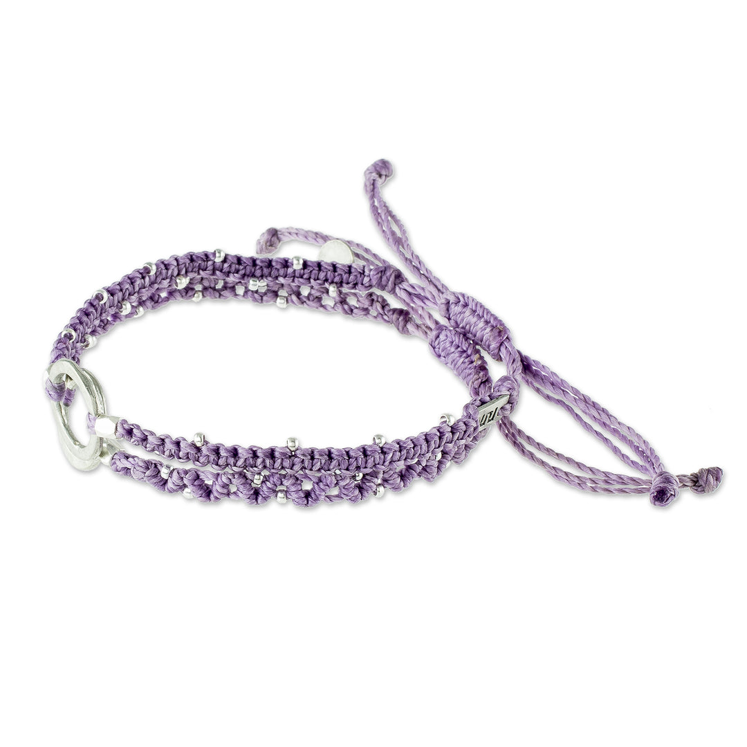 Adjustable Lavender Macrame Bracelets (Pair) - Circle Center