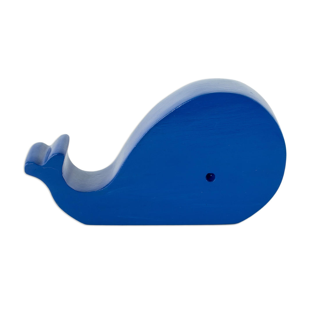 Hand-carved Blue Whale Wood Phone Holder From Guatemala - Blue Whale