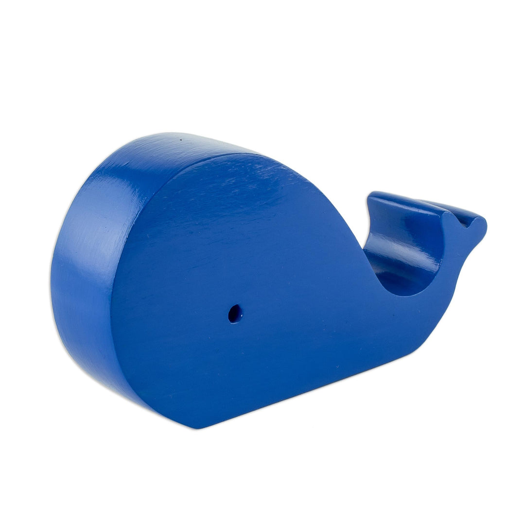Hand-carved Blue Whale Wood Phone Holder From Guatemala - Blue Whale