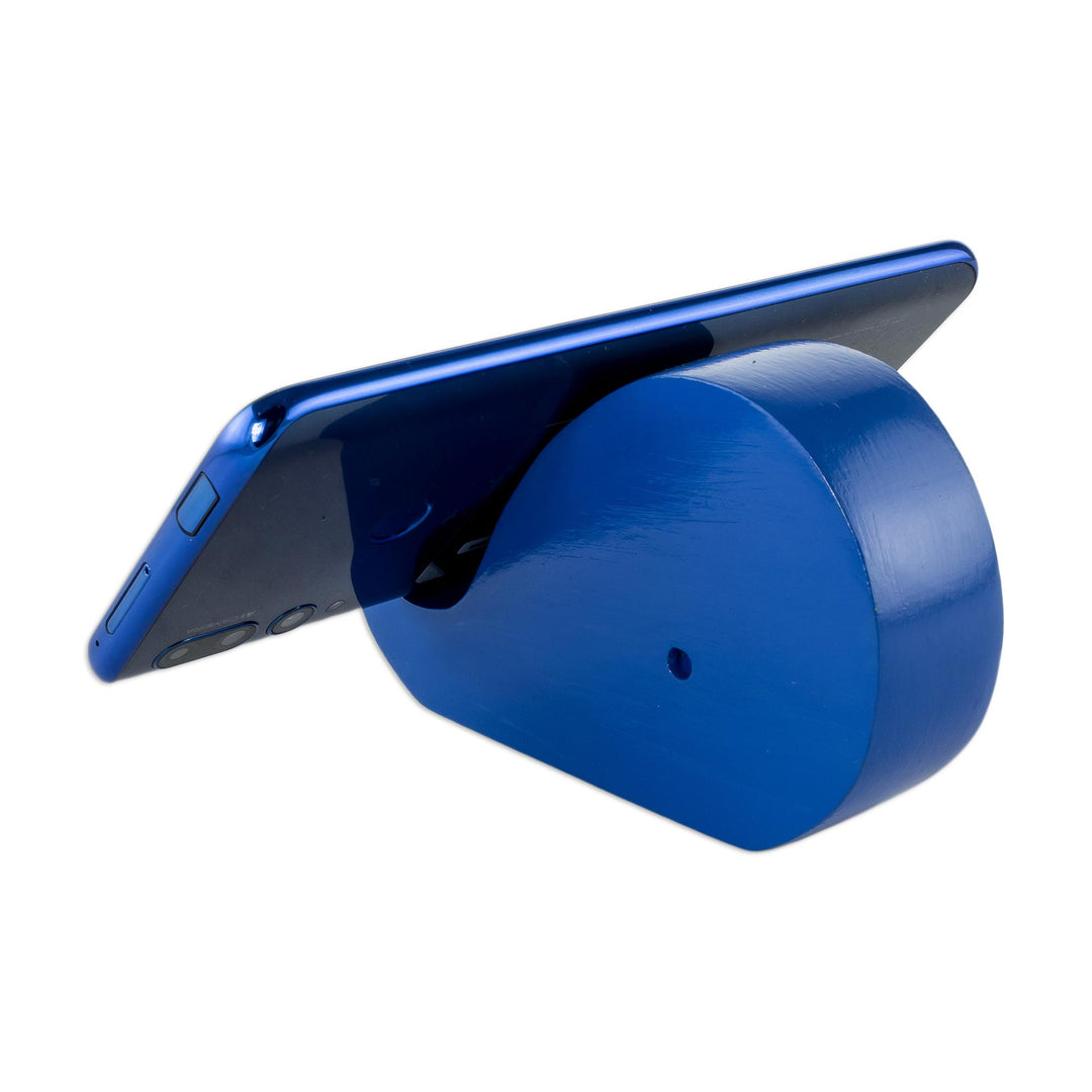 Hand-carved Blue Whale Wood Phone Holder From Guatemala - Blue Whale