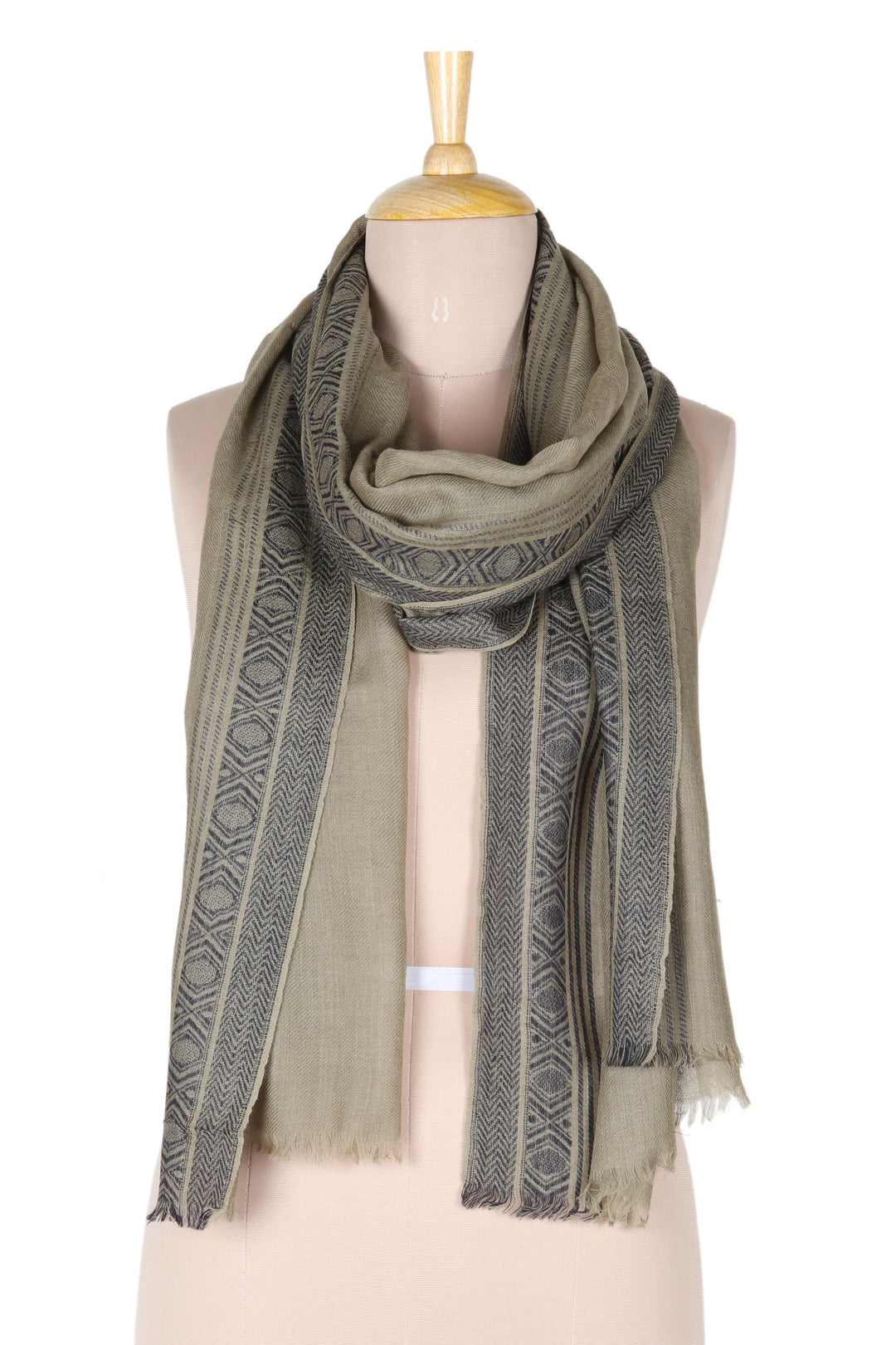 Hand Made Geometric Wool Shawl from India - North Side