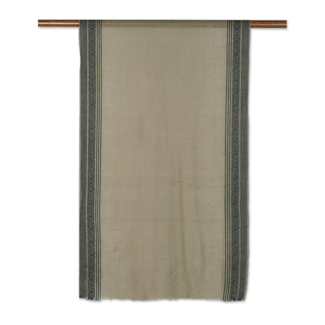 Hand Made Geometric Wool Shawl from India - North Side