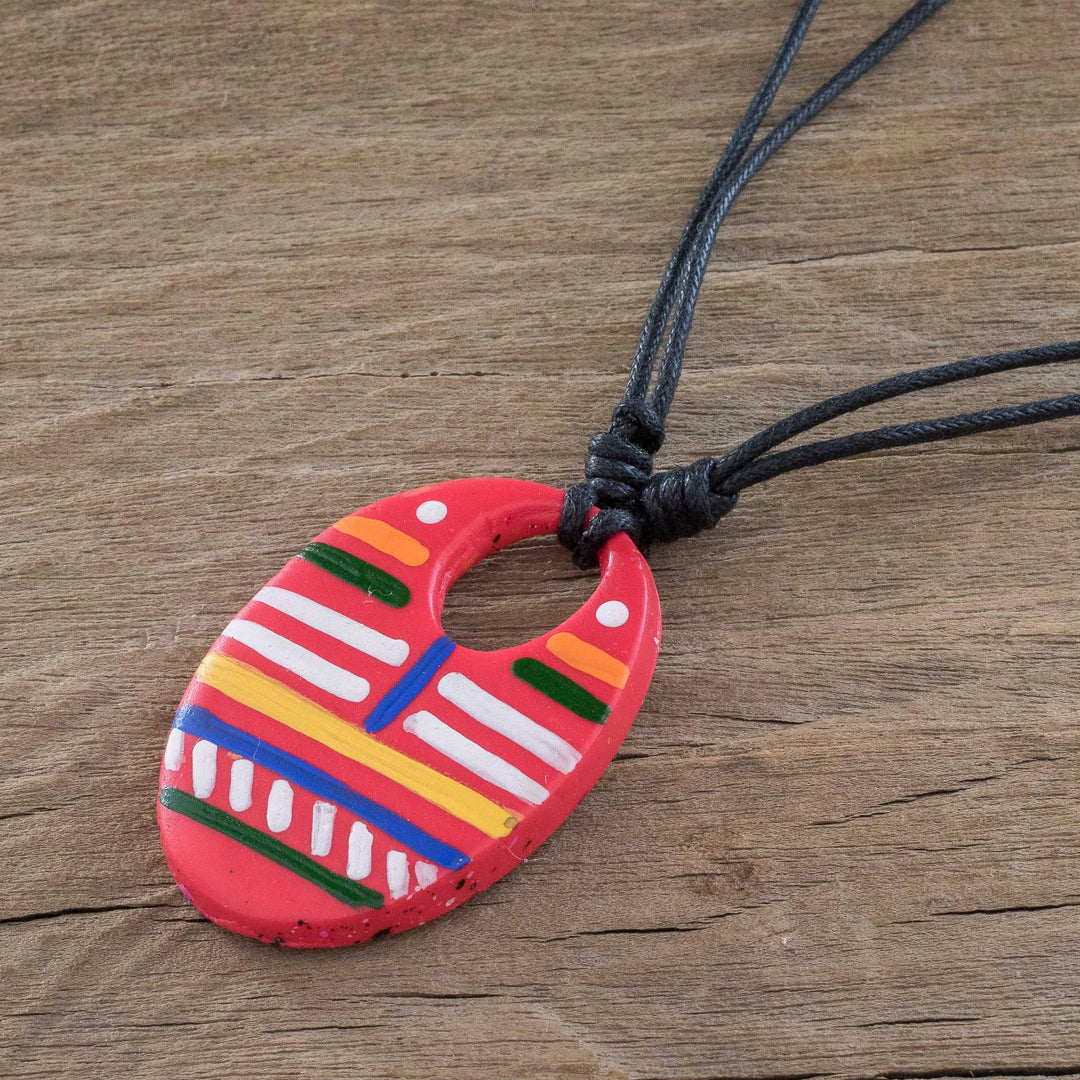 Adjustable Porcelain Pendant Necklace - Sacapulas Stripes