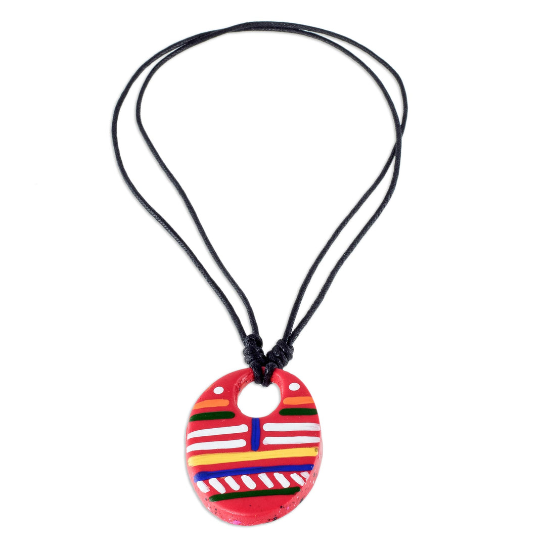 Adjustable Porcelain Pendant Necklace - Sacapulas Stripes