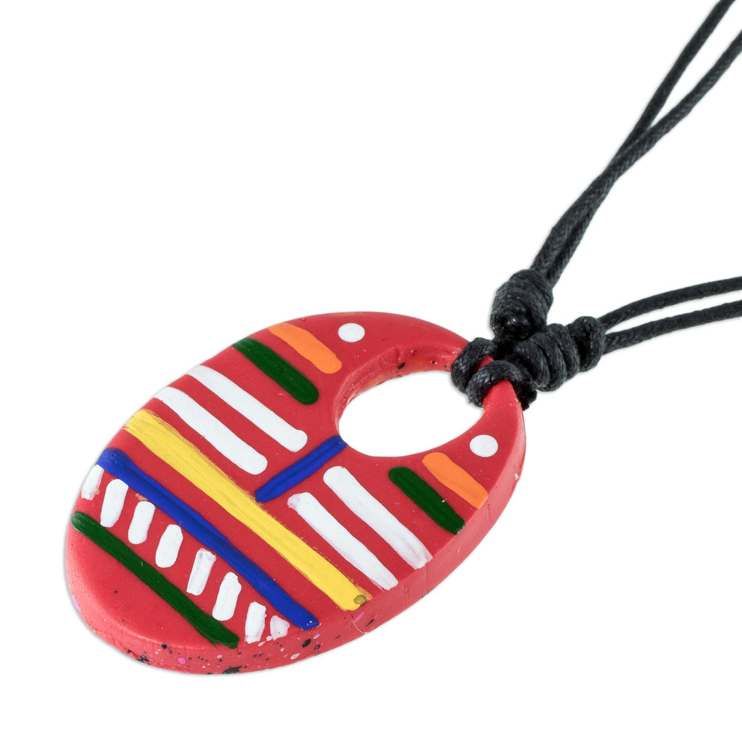 Adjustable Porcelain Pendant Necklace - Sacapulas Stripes