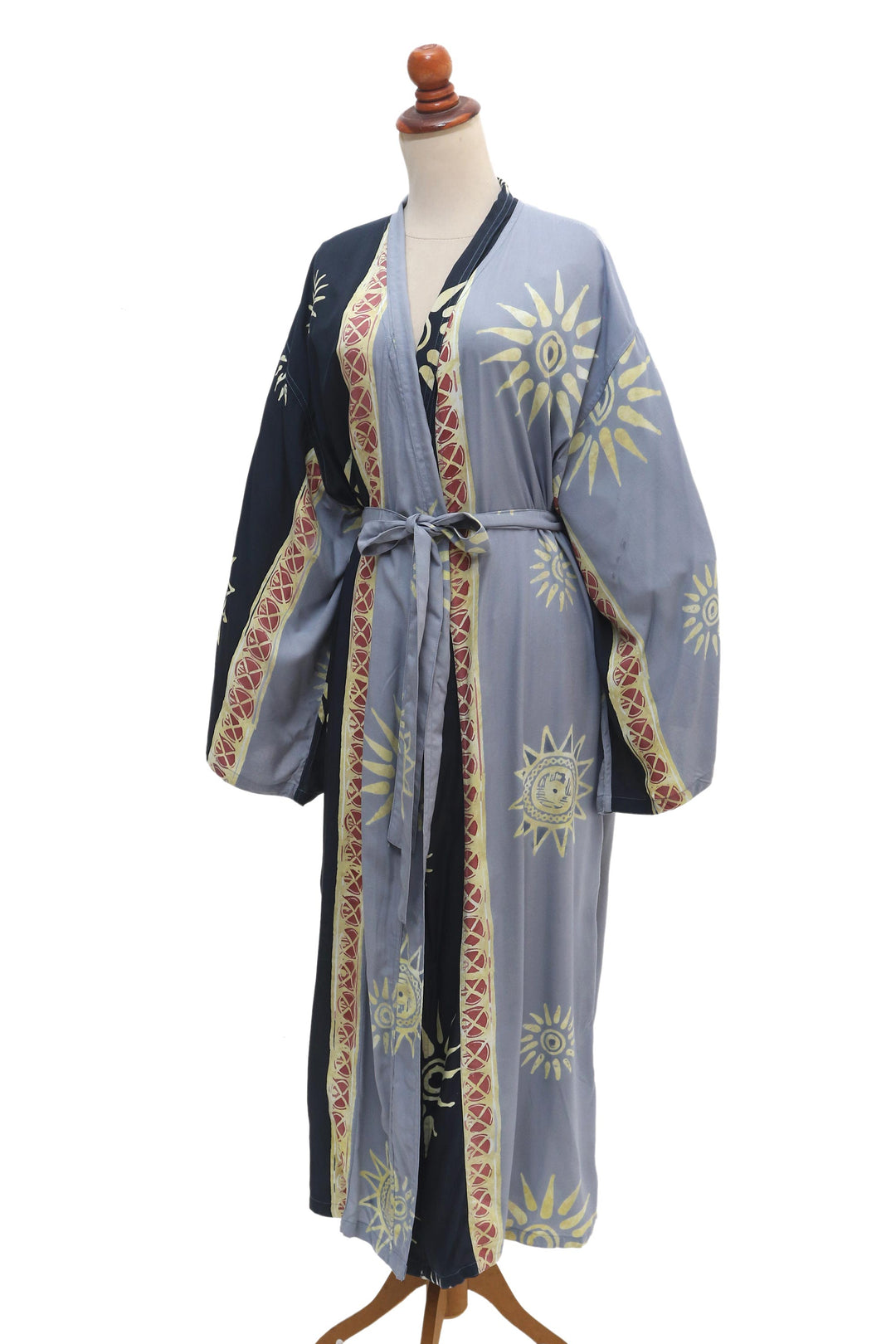 Belted Batik Rayon Robe from Bali - Chakra Burst
