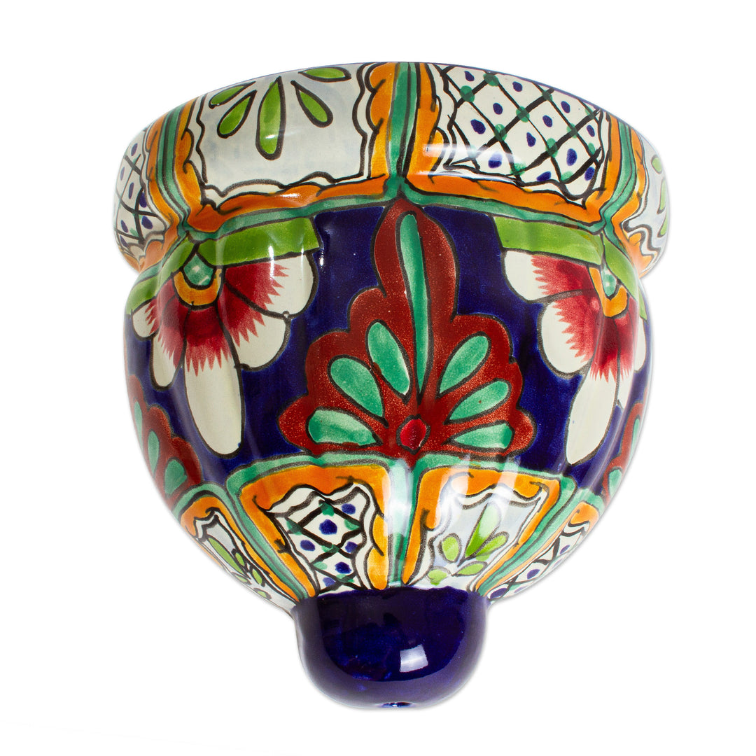 Handmade Talavera-Style Ceramic Wall Planter - Garden Flowers