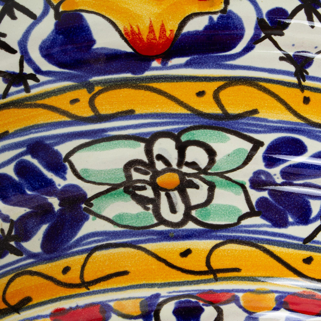 Mexican Half Round Talavera Style Ceramic Wall Planter - Cobalt Flowers