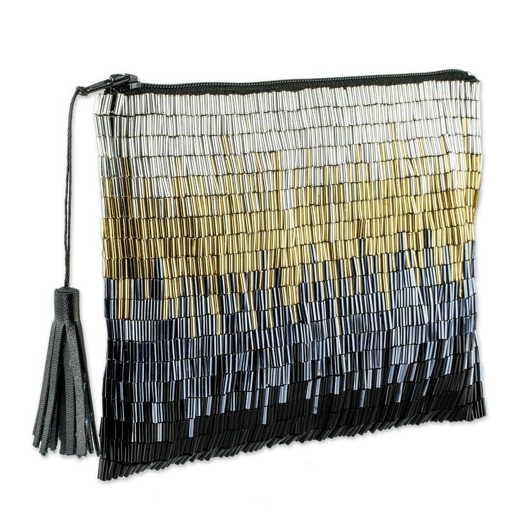Petite Gold and Silver Hand Beaded Clutch Evening Bag - Glittering Luxe