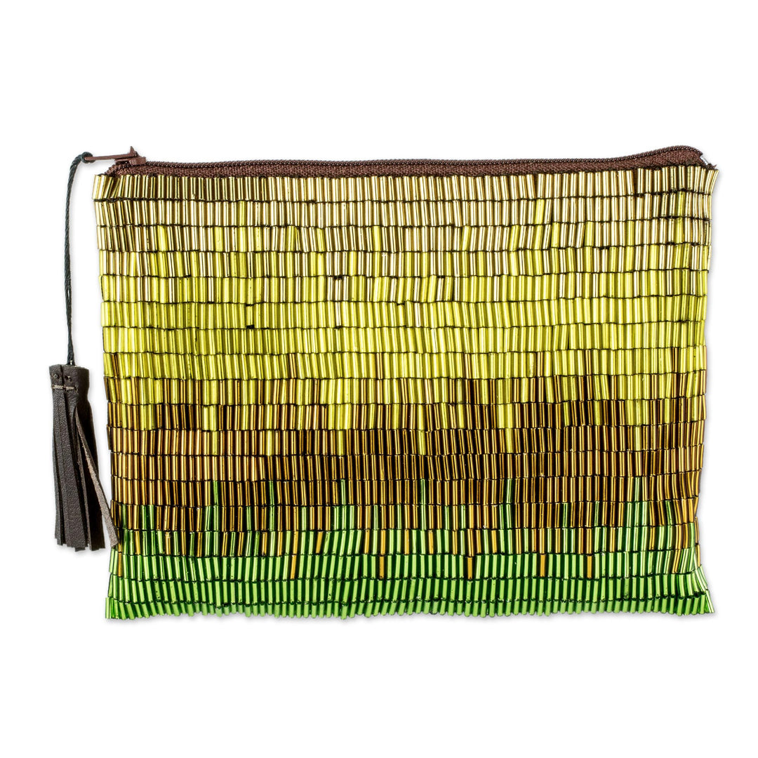 Petite Gold and Green Hand Beaded Clutch Evening Bag - Sunshine Luxe