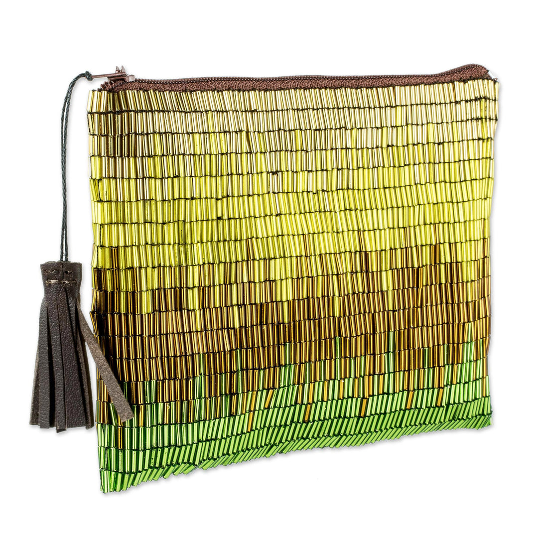 Petite Gold and Green Hand Beaded Clutch Evening Bag - Sunshine Luxe
