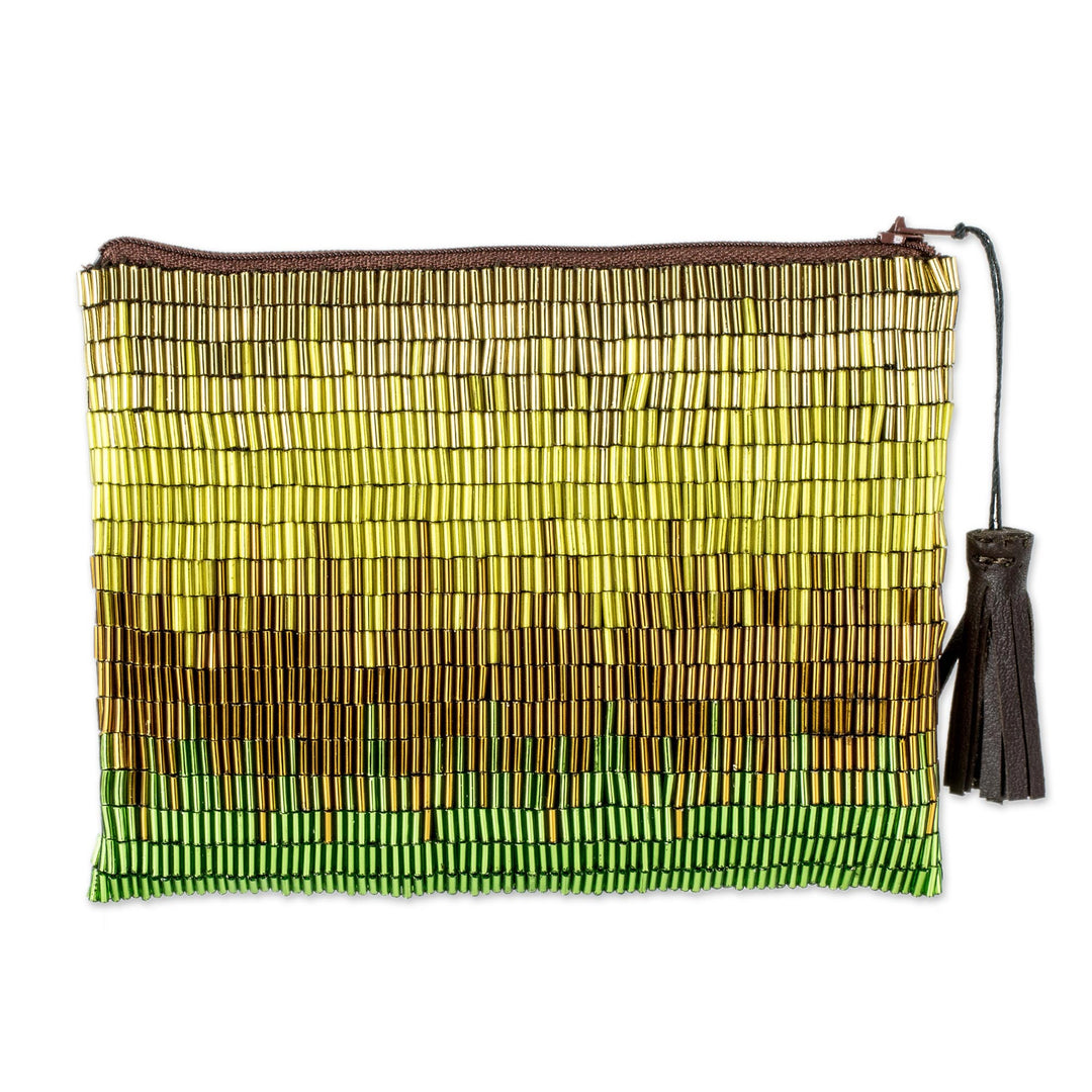 Petite Gold and Green Hand Beaded Clutch Evening Bag - Sunshine Luxe