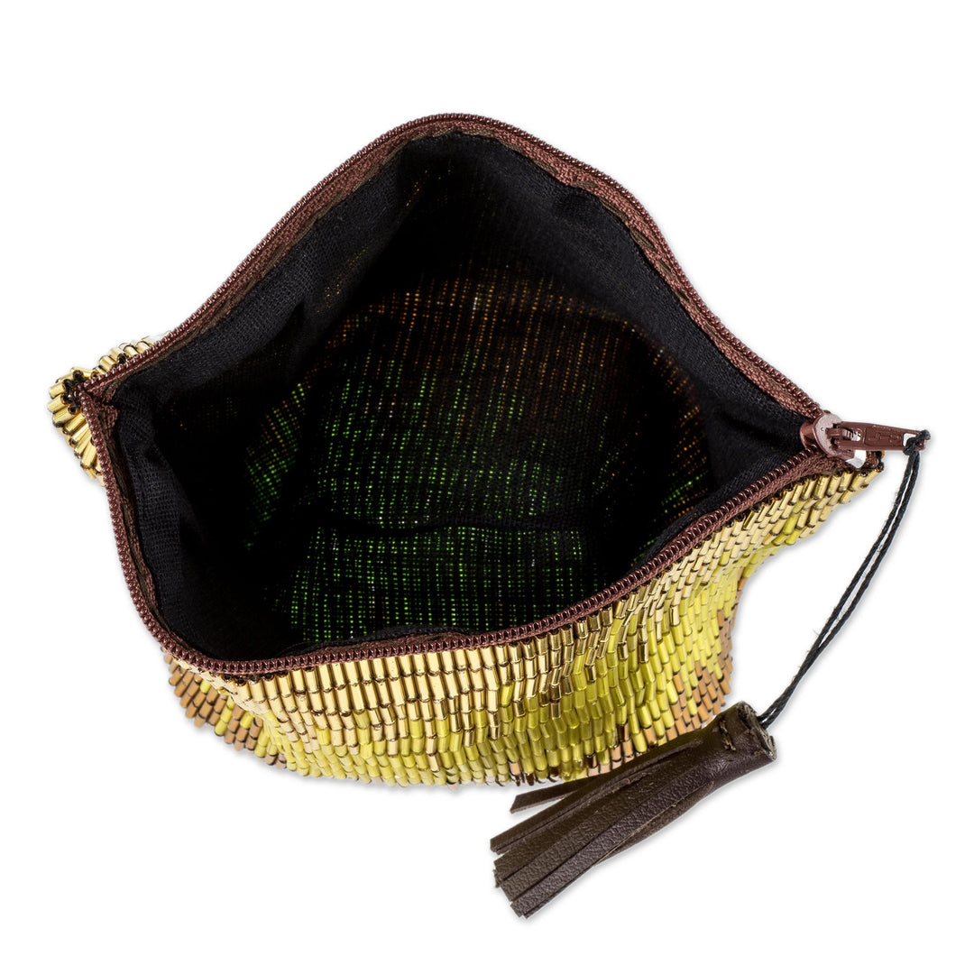 Petite Gold and Green Hand Beaded Clutch Evening Bag - Sunshine Luxe