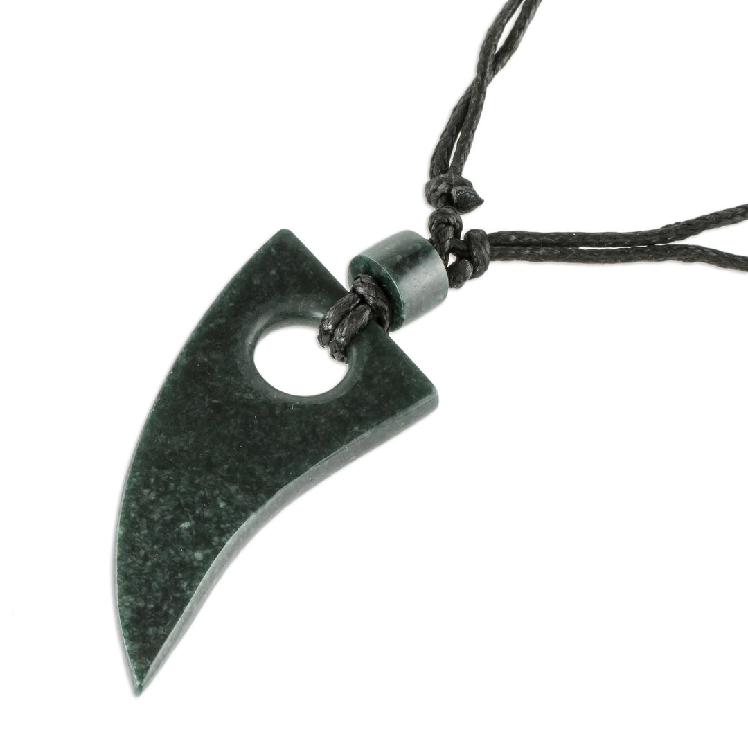 Guatemalan Natural Dark Green Jade Pendant Necklace - Colmillo