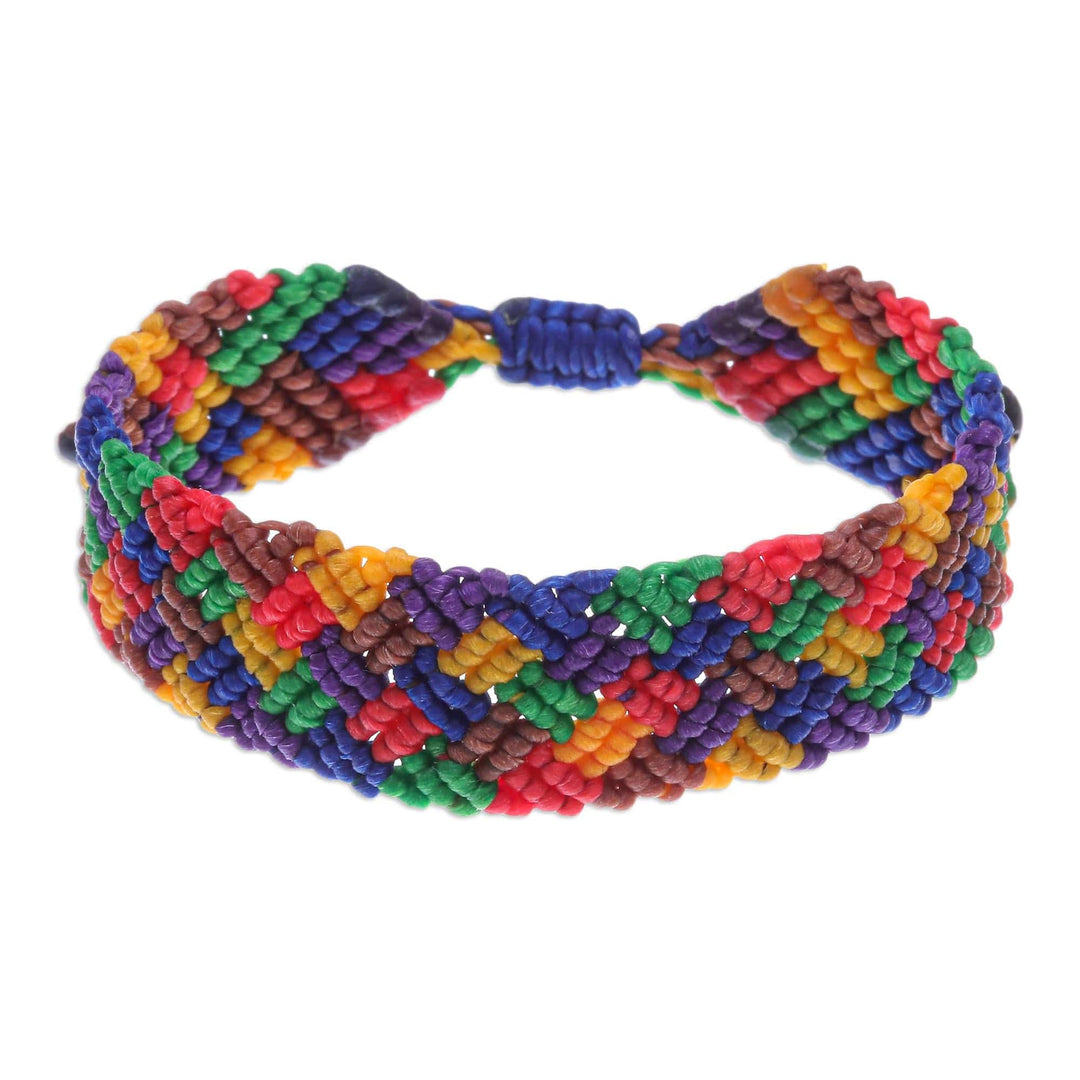 Rainbow Macrame Wristband Bracelet with Onyx Beads - Spring Fling in Rainbow
