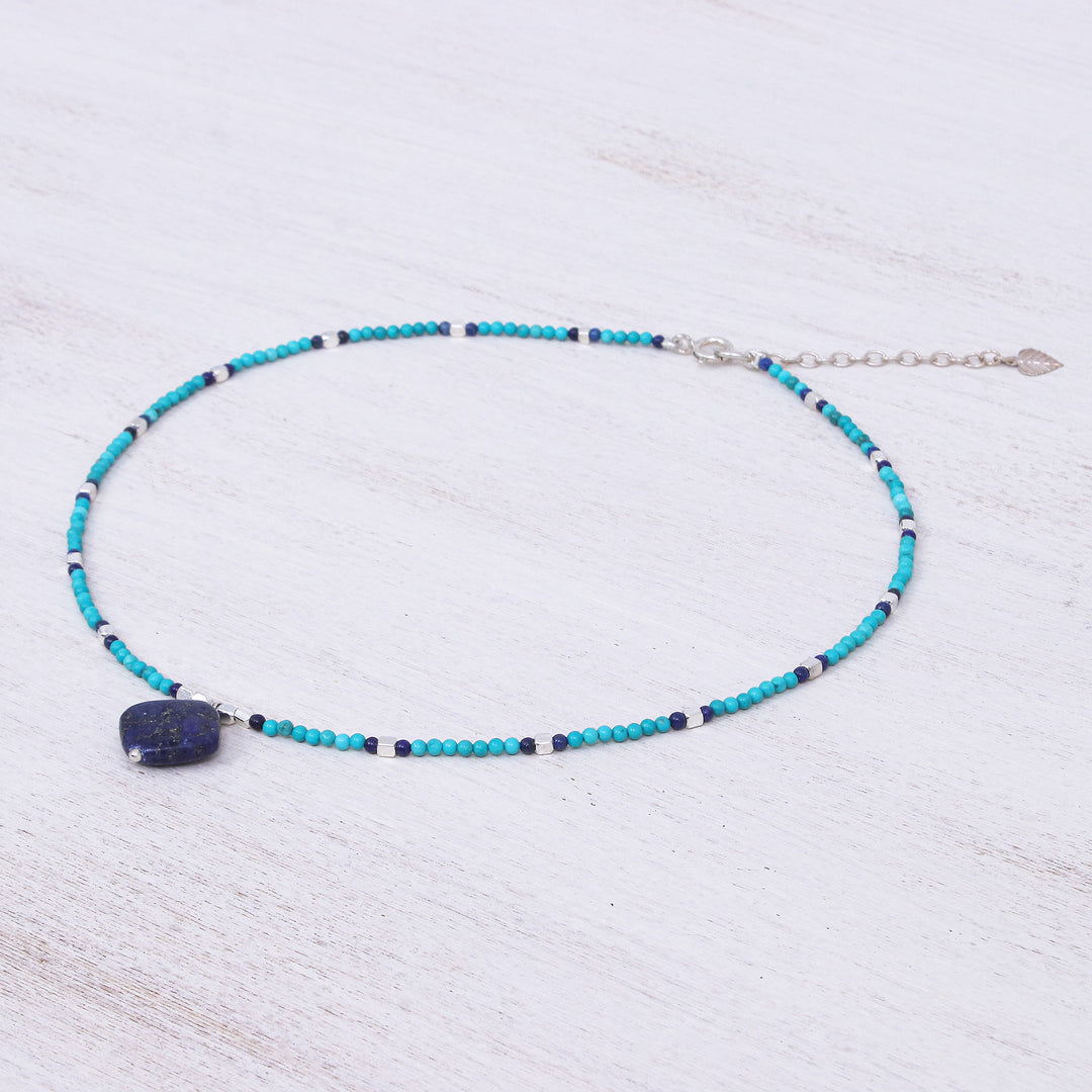 Lapis Lazuli and Blue Howlite Beaded Pendant Necklace - Nature Moon