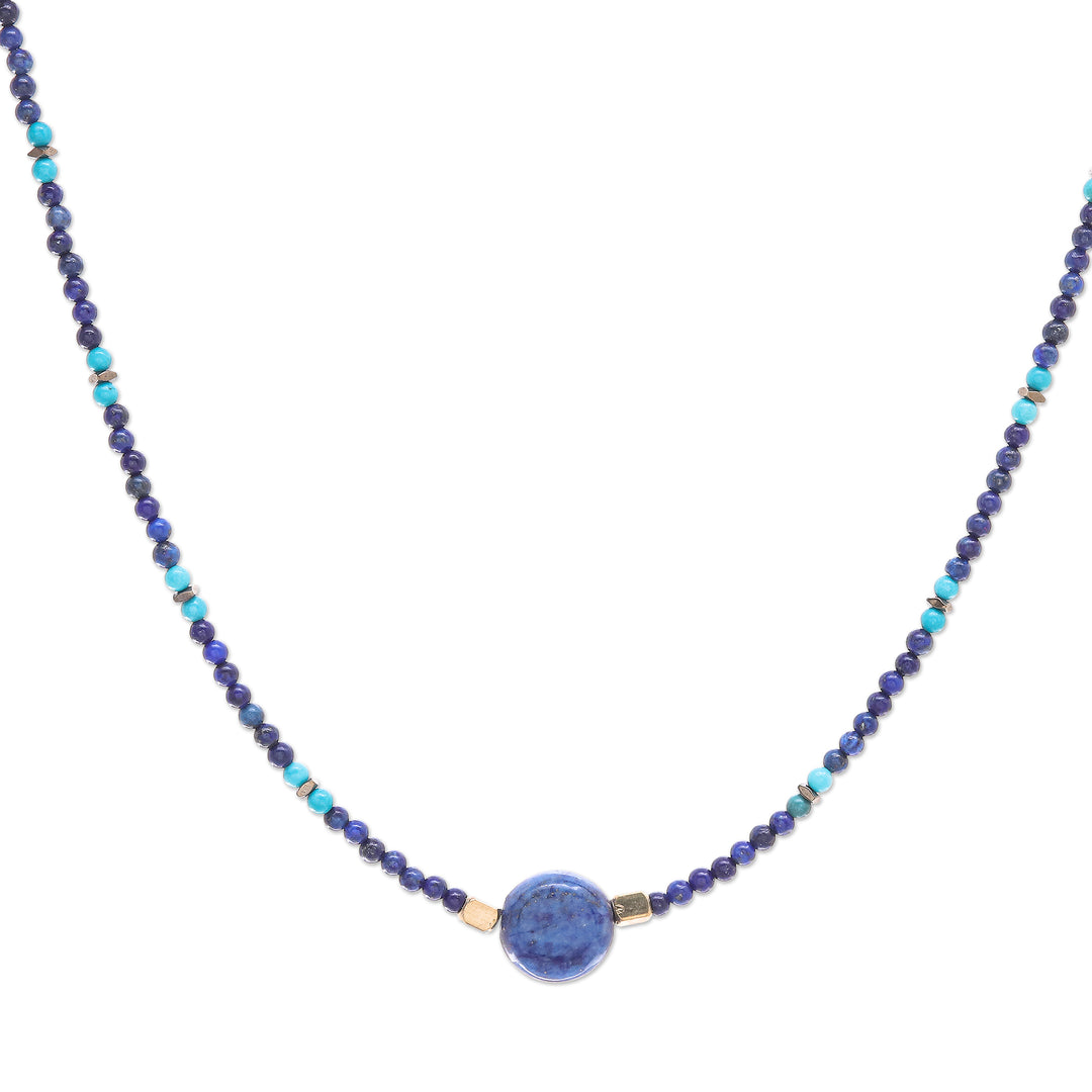Lapis Lazuli Howlite Beaded Pendant Necklace - Star of Midnight