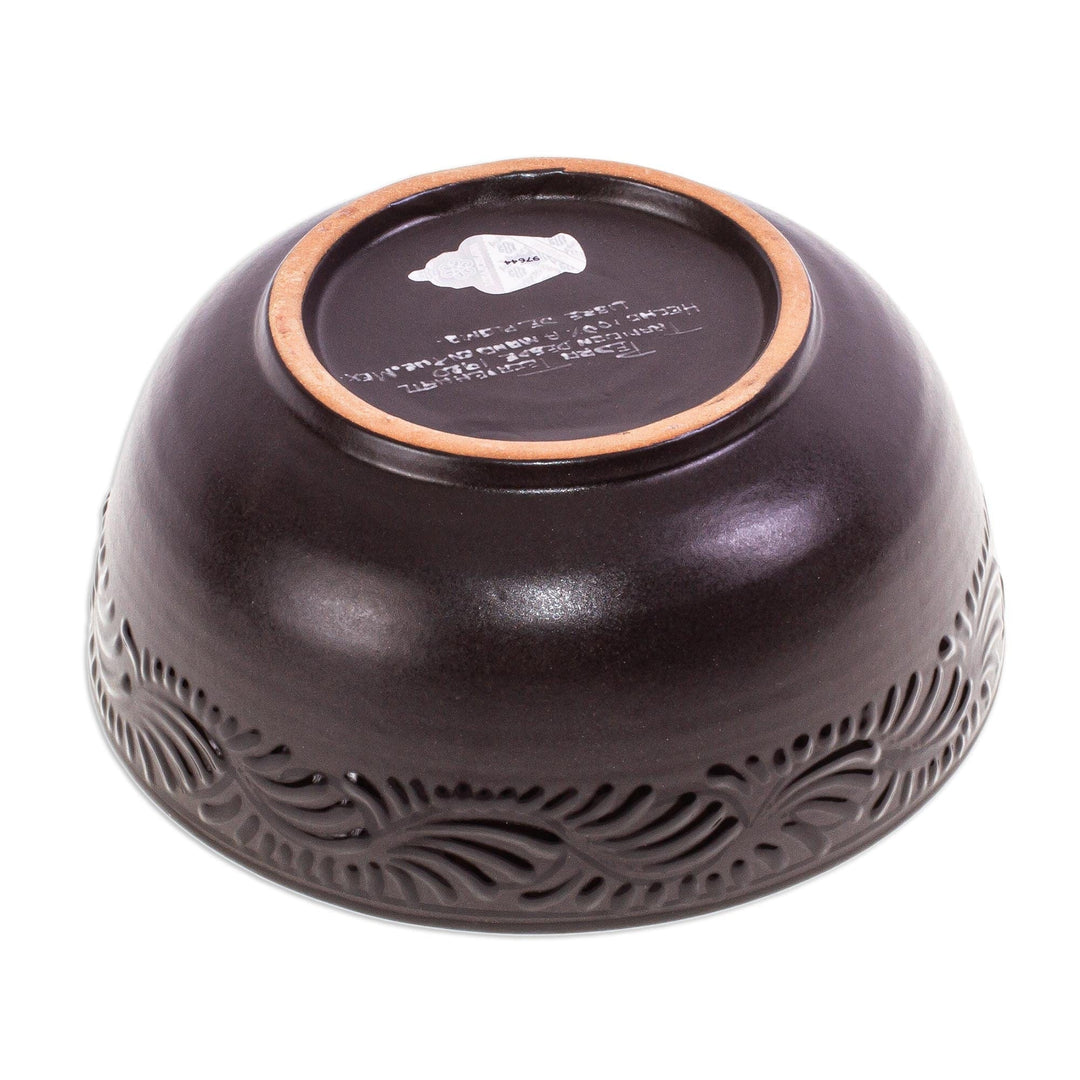 2 Black Talavera Style Ceramic Bowls Hand-painted in Mexico - Tradition in Black