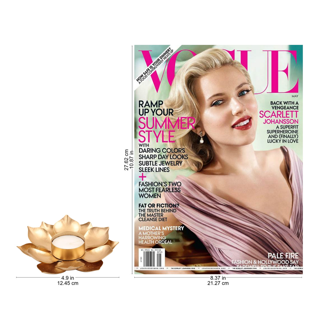 Gold Finish Steel Lotus Blossom Tealight Candleholder - Golden Lotus Glow