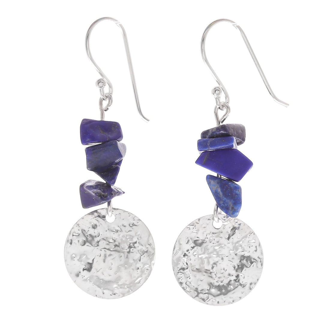 Thai Lapis Lazuli and Sterling Silver Dangle Earrings - Shining Moon in Blue