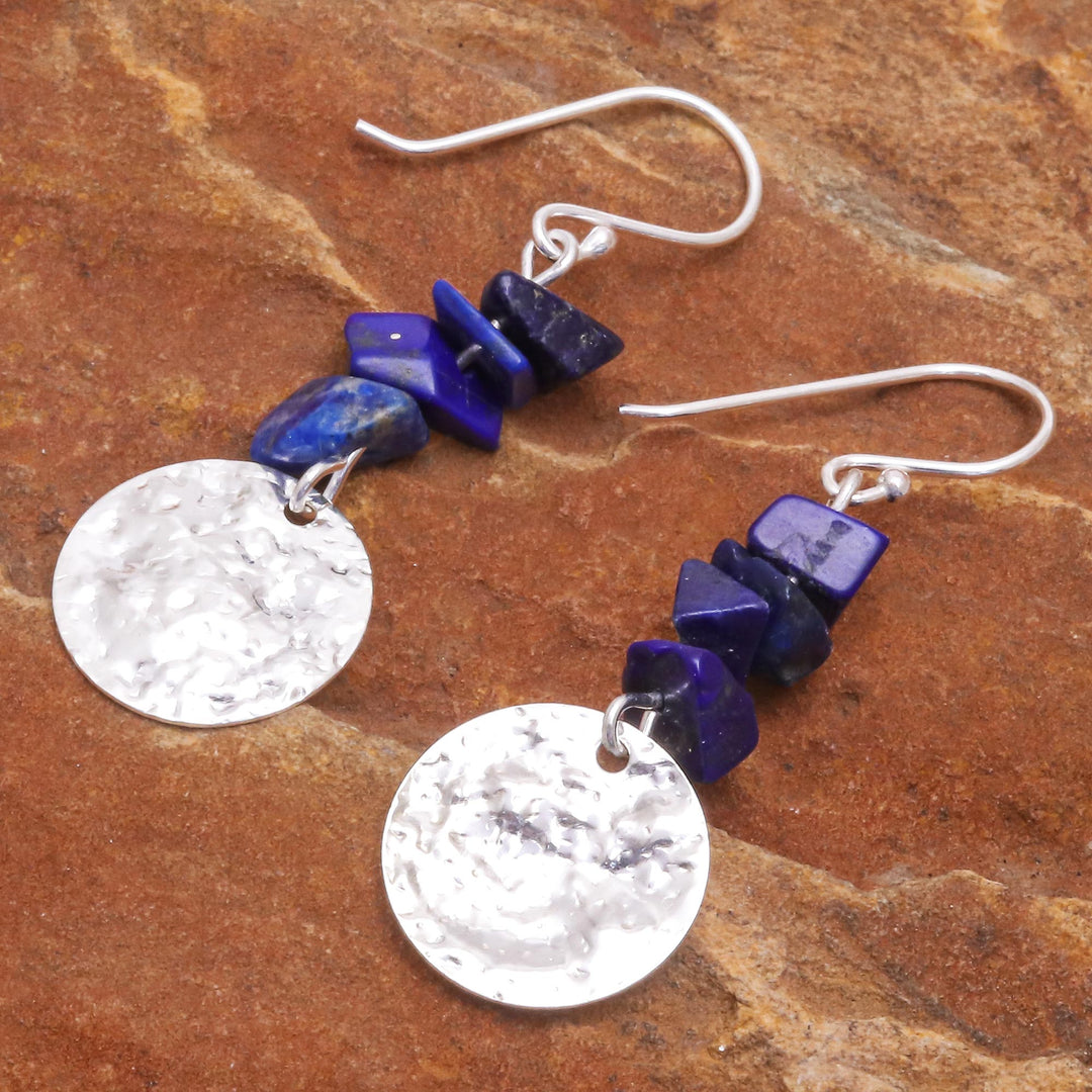 Thai Lapis Lazuli and Sterling Silver Dangle Earrings - Shining Moon in Blue