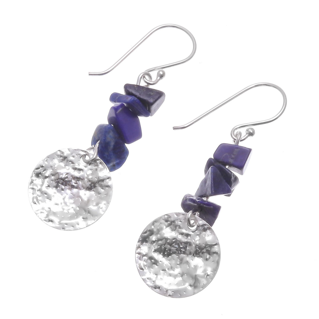 Thai Lapis Lazuli and Sterling Silver Dangle Earrings - Shining Moon in Blue