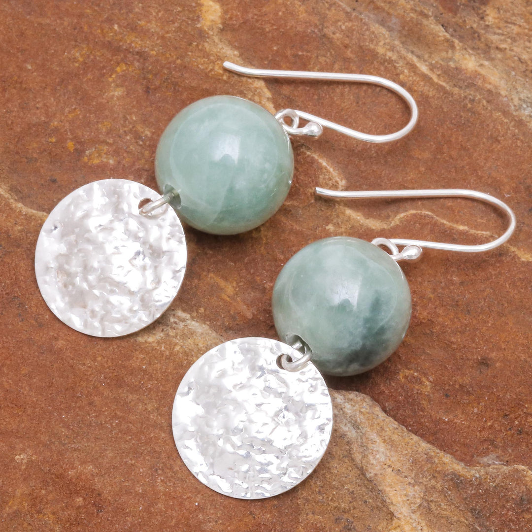 Hand Made Jade and Sterling Silver Dangle Earrings - Shining Moon in Green