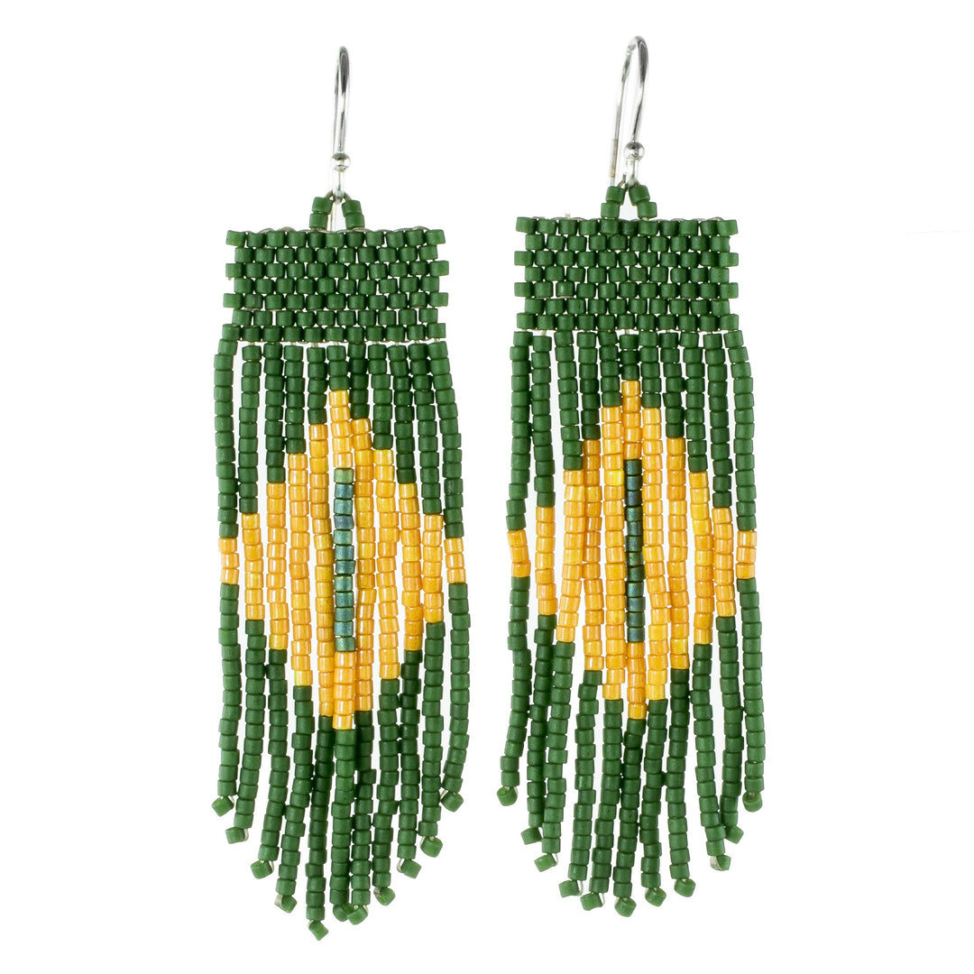 Green and Yellow Beaded Waterfall Earrings - Chameleon Charm