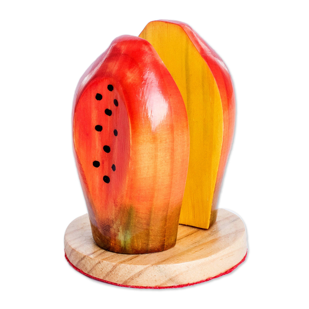Carved Wood Papaya Napkin Holder - Luscious Papaya