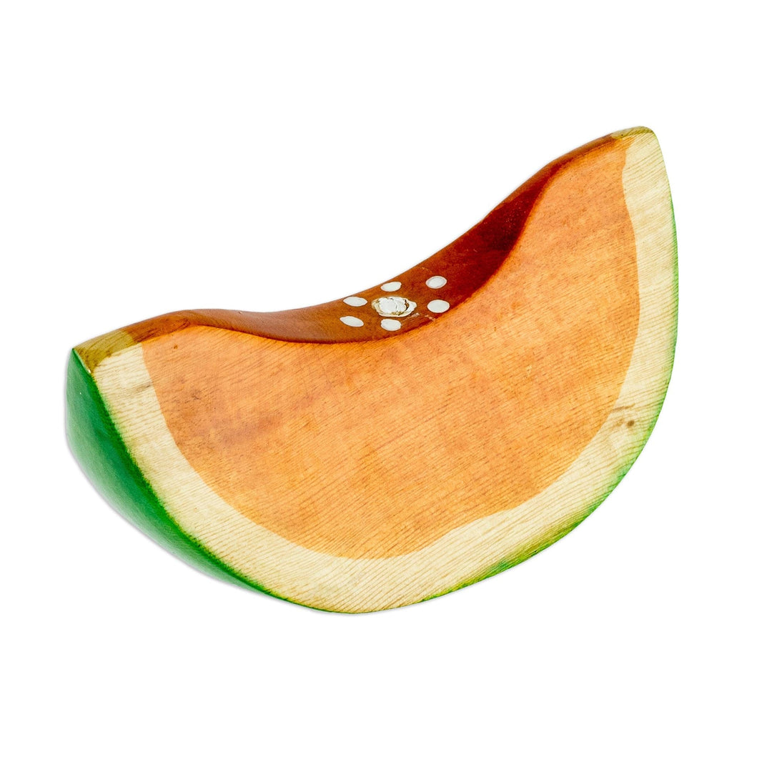 Hand Carved Guatemalan Cypress Wood Melon Slice Sculpture - Melon Slice