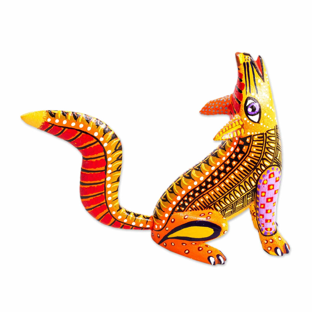 Hand Painted Wood Wolf Alebrije - Wild Wolf